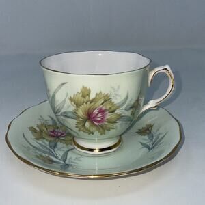 Vintage Colclough Green Floral Teacup and Saucer